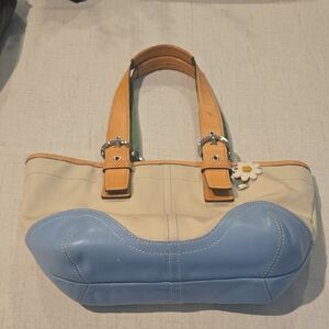 Coach Cream and Blue Leather Tote